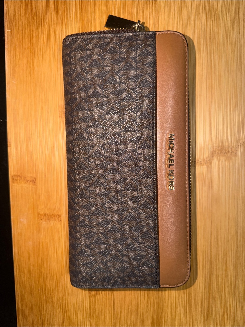 Michael Kors Brown and Dark Brown Signature Zip Card Holder